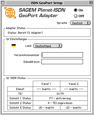 Kontrollfeld: ISDN Geoport Setup